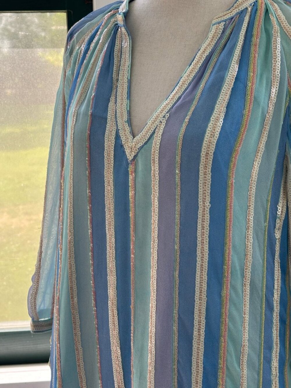 Bella Tu Petra Tunic Dress | Sky Blue Sequin Stripe | Size S | NWT - Picture 2 of 7